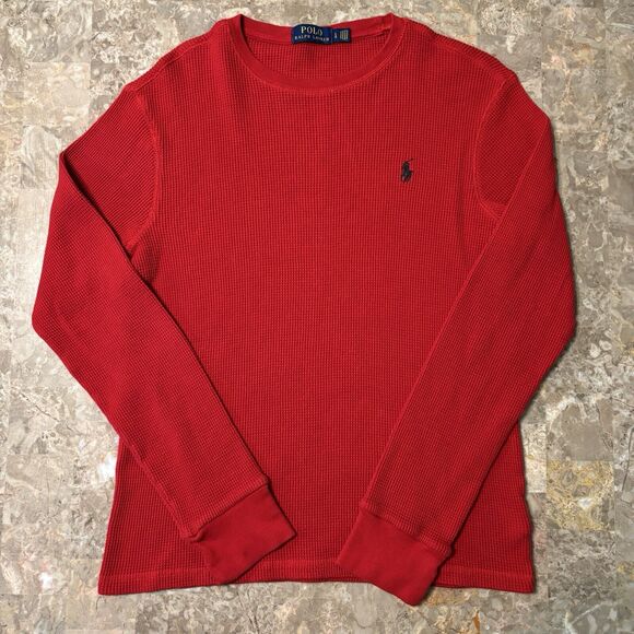 Polo Ralph Lauren Thermal Waffle Knit Shirt Adult L Large Red Preppy Pony Logo - Picture 2 of 13
